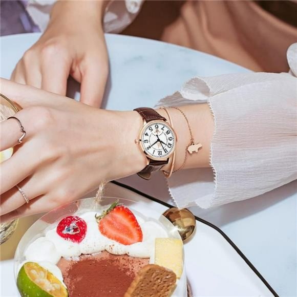 SK Women Watches with Stainless Steel Band and Genuine Leather, Calendar Watch
